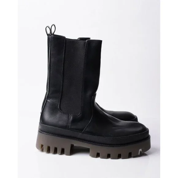 Bershka Womens Black Stretch Boots Pull On Chunky Gores Sz 10 Eu 41 NWT 1205/760 - Picture 7 of 8